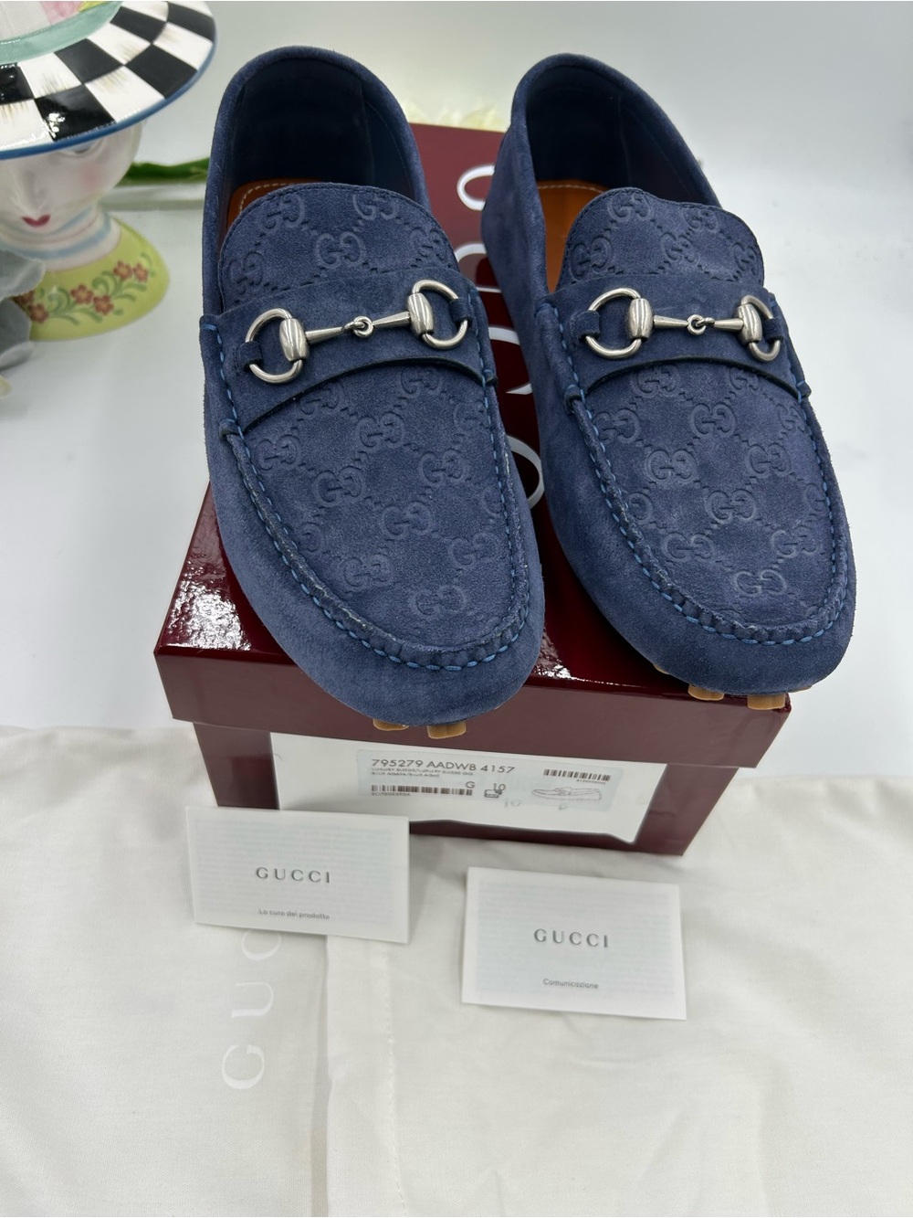 Men's Gucci GG embossed suede driver loafers size 10 fits 11 US made in Italy - Picture 3 of 13